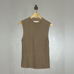 Dana Buchman Linen Silk Sleeveless Sweater Knit Tank Beige Minimalist Top M